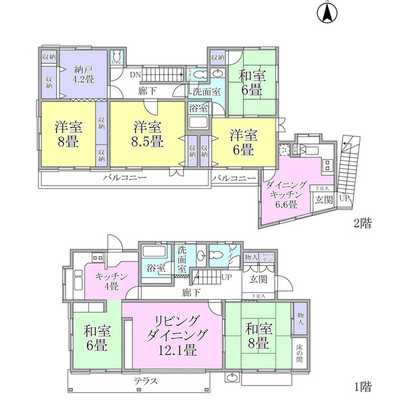 Floor plan. 2 is a family house can be accommodated detached! bathroom ・ Wash each two places, Toilet three places throne